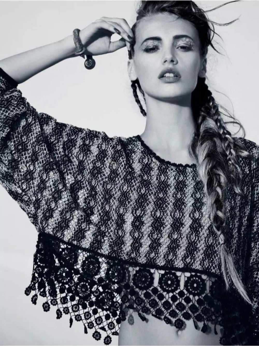 New Romantics Free People Black Crochet Crop Rashele Lace Top